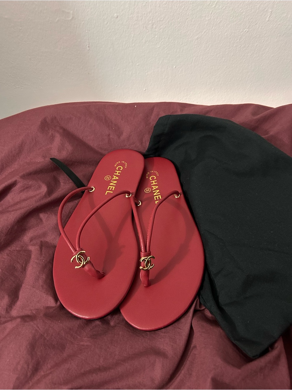 Red Leather Double-Strap Logo Flip Flops